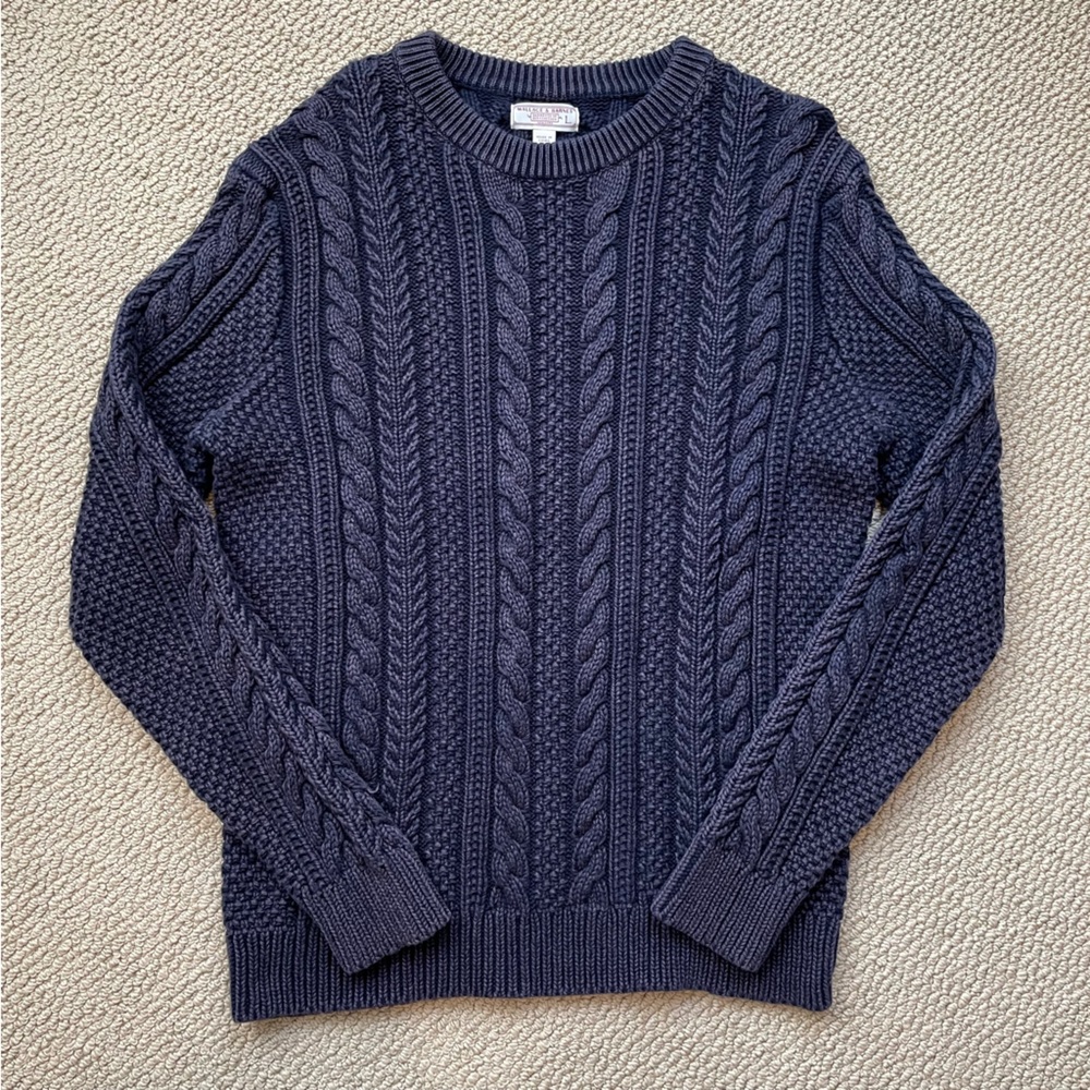 Wallace & Barnes Navy cable knit fisherman sweater